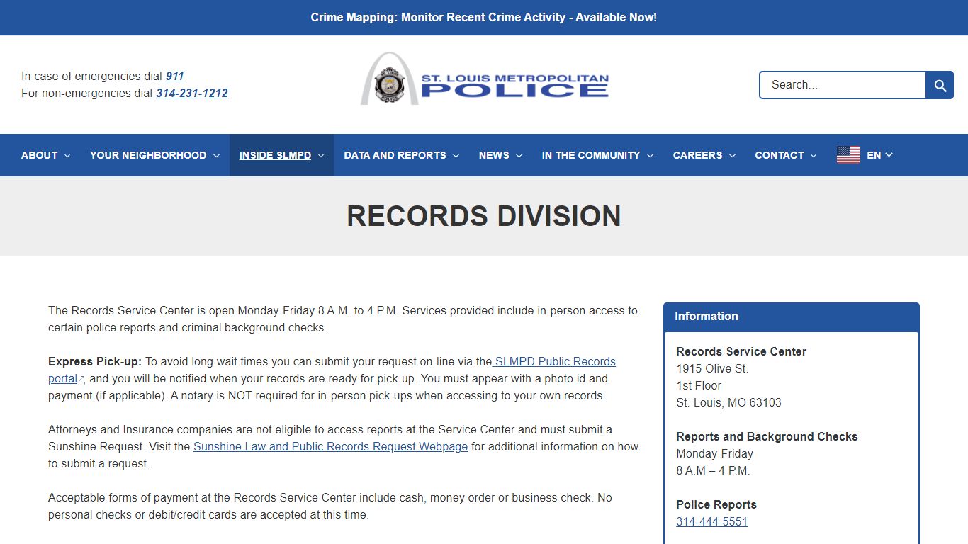 Records Service Center - St. Louis Metropolitan Police Department