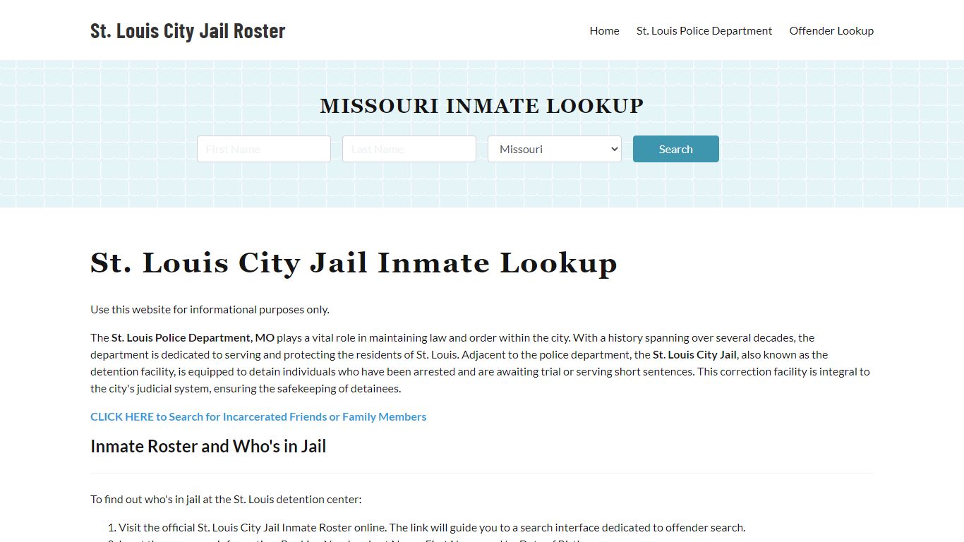 St. Louis City Jail, MO Inmate Search, Jail Roster, Bookings